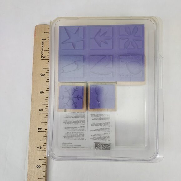 Stampin' Up! BOLD SHAPES Set Of 8 Rubber Stamps On Wood Blocks Star Flower Heart - Picture 4 of 4